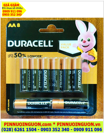 Duracell LR6 MN1500-B8, Pin AA 1.5v alkaline Duracell LR6 MN1500B8 (Lasts up to 50% longer) /Vỉ 08 viên